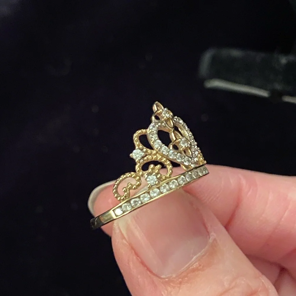 14K Gold Princess Crown RING Fifteen CZ Stones Delicate - Picture 3 of 9